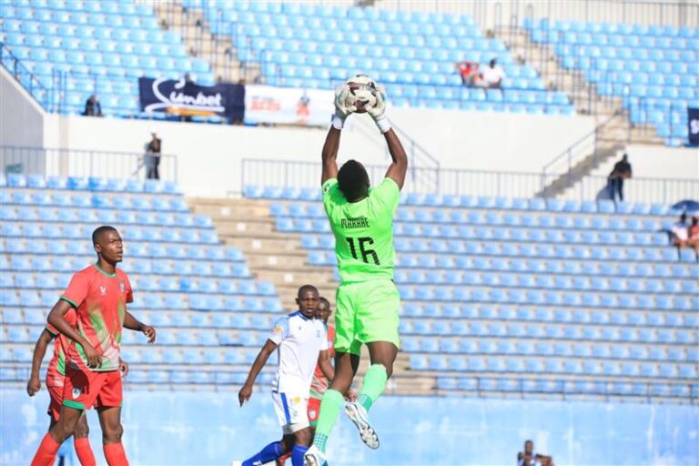 Thabo Makhae guards the posts for Young African FC against Royal Leopards in CAF Confederation Cup